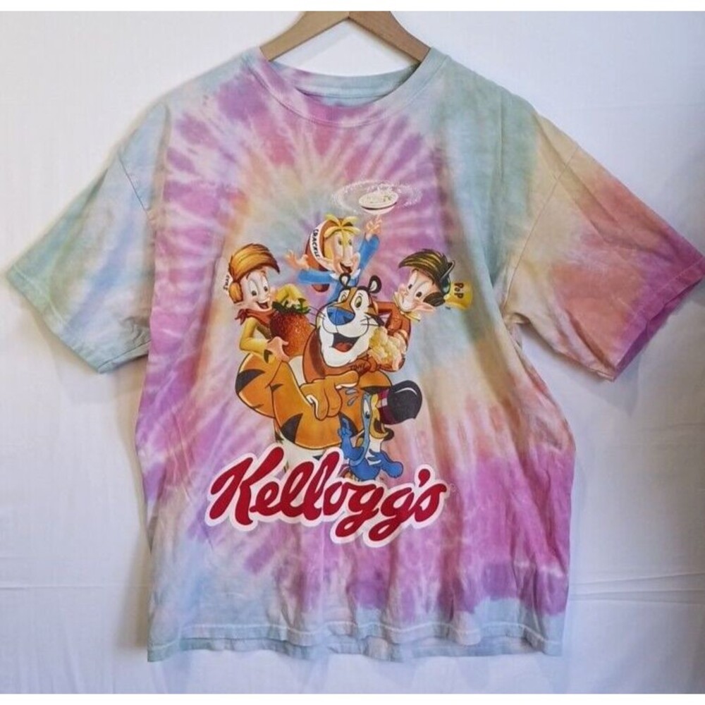 KELLOGGS Vintage Tie Dye T-Shirt Tony Tiger Toucan Sam Rice Krispies Mens XL